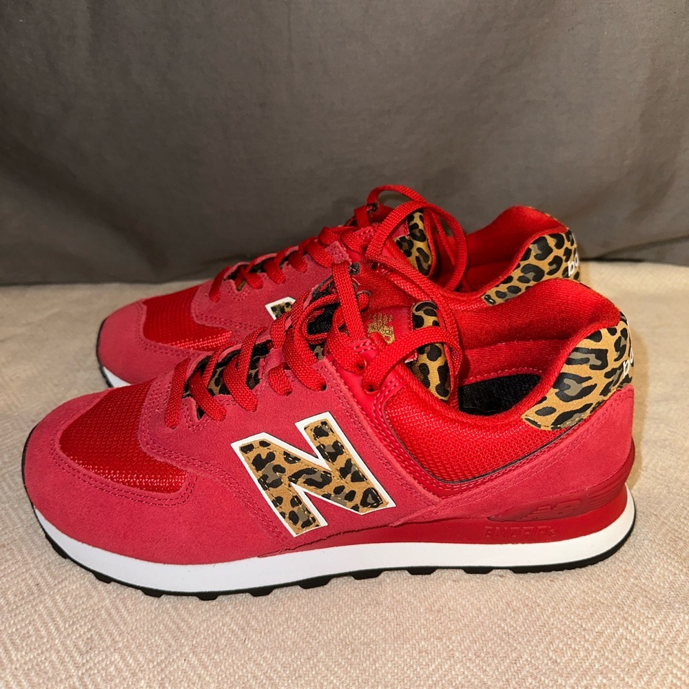 New Balance Women's Red and Leopard Print Sneakers